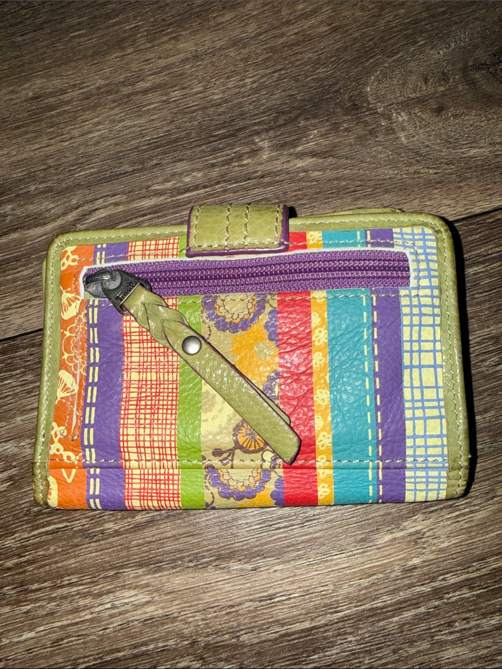 Fossil Multicolor Striped Leather Wallet with Light Green Trim - Picture 3 of 14